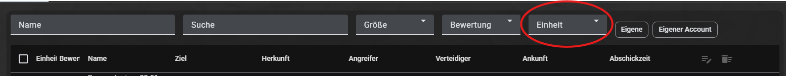 Filterung nach Einheitentyp