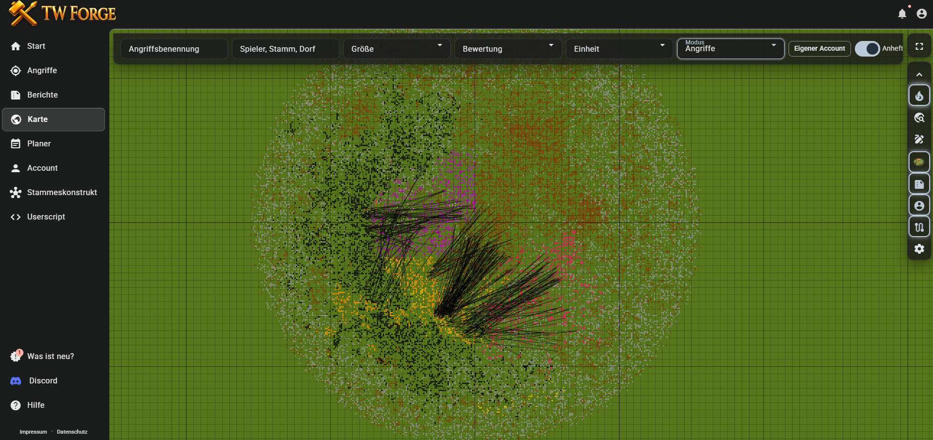 Heatmap der eingehenden Angriffe