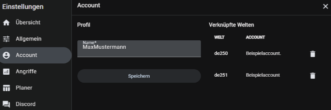 Accounteinstellungen in TW Forge